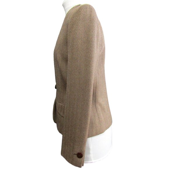 Vintage Giorgio Armani Le Collezioni Jacket Women 8 Brown Wool Herringbone Italy - Picture 5 of 10